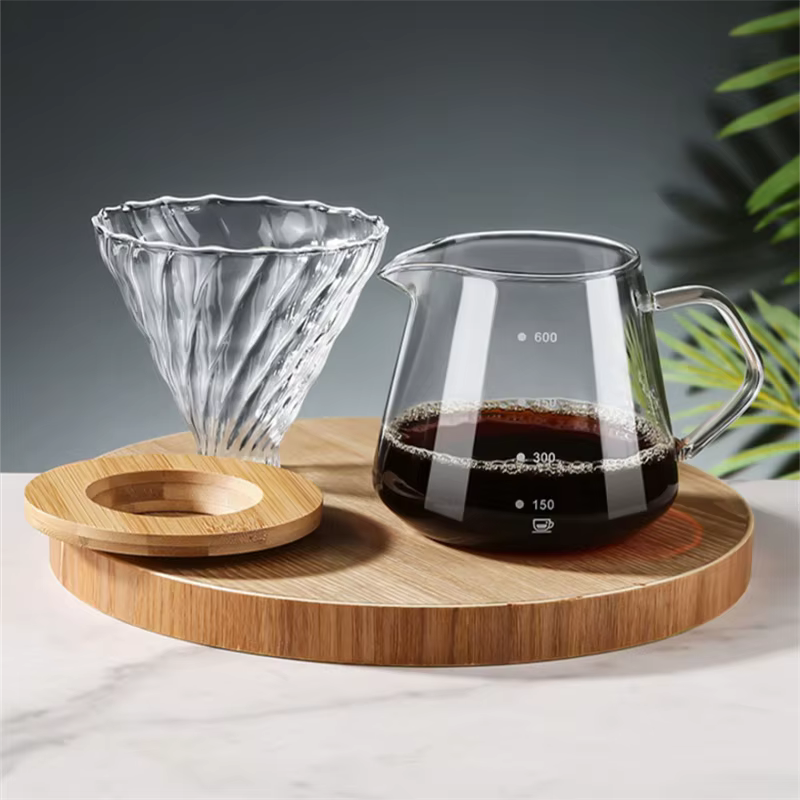 1 ensemble de cafetière à filtre en verre de 300 ml/600 ml avec carafe en verre et filtre à café en 