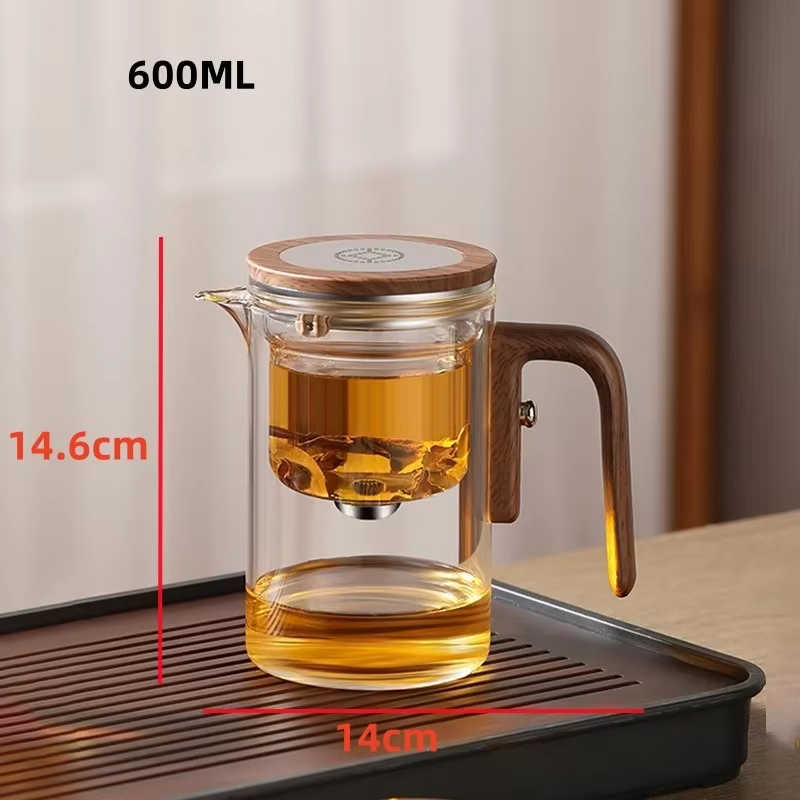 Théière en verre filtrant en un clic, 600/800ml, théière en verre Transparent résistant à la chaleur