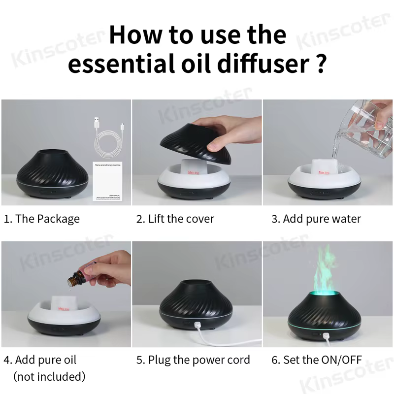 Kinscoter diffuseur d'arôme volcanique lampe à huile essentielle 130ml USB humidificateur d'air Port