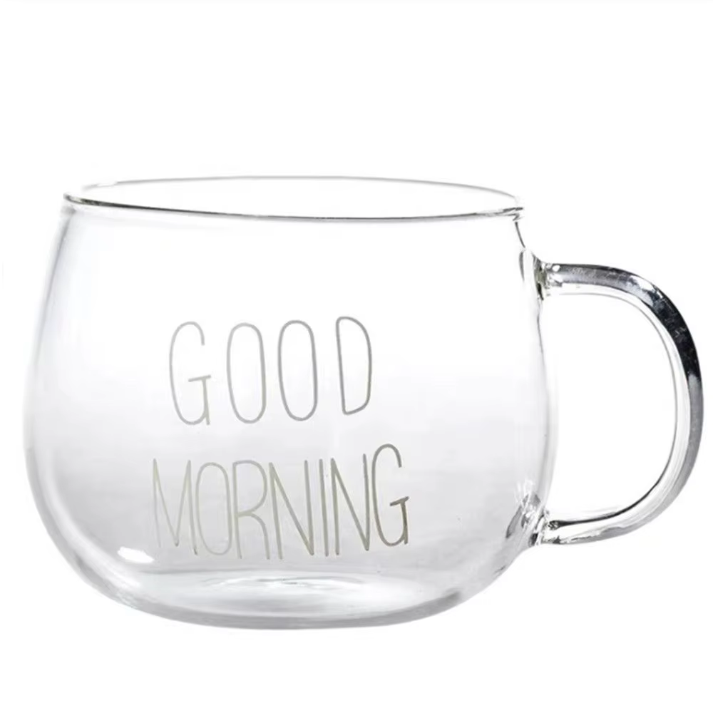 Verre rond transparent avec poignée, tasse à lait et café, verres à impression de lettres, tasse tra