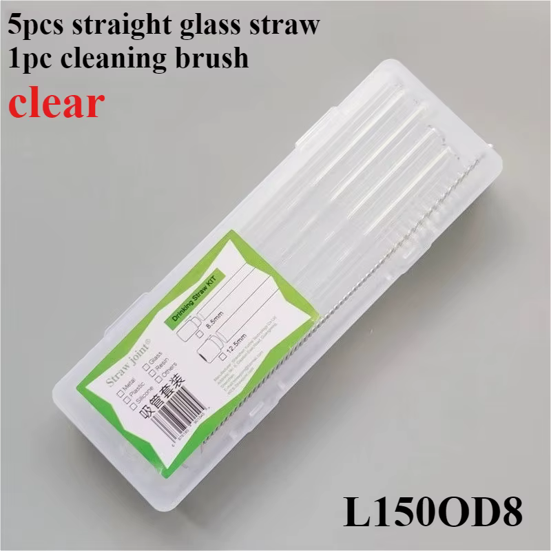 Lot de 5 pailles en verre borosilicate écologiques, droites, 8*150mm, pour café, thé au lait et bois