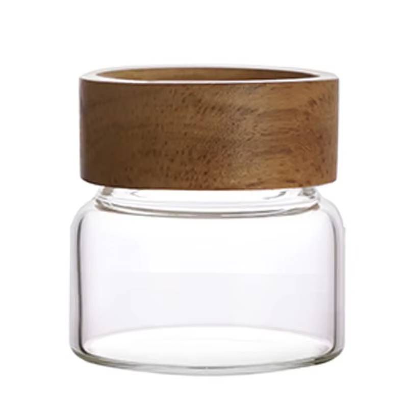Bocaux de Stockage en Verre Borosilicate, Conteneurs Alisensde Cuisine avec Vide en Bois d'Acacia po