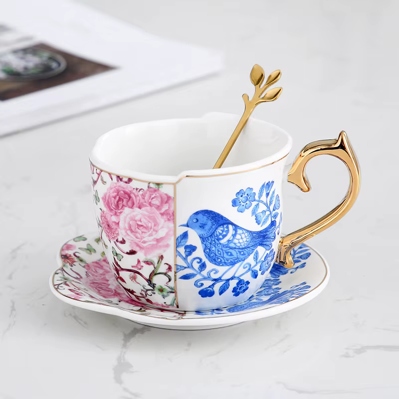 Ensemble de tasses et soucoupes à café et thé de l'après-midi rétro européen, tasse en céramique de