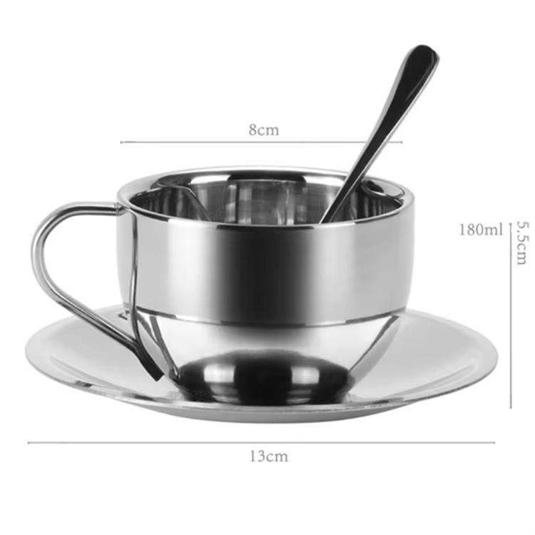 Tasse à café Vintage en acier inoxydable, ensemble de tasses à café et soucoupes délicates, tasse à 