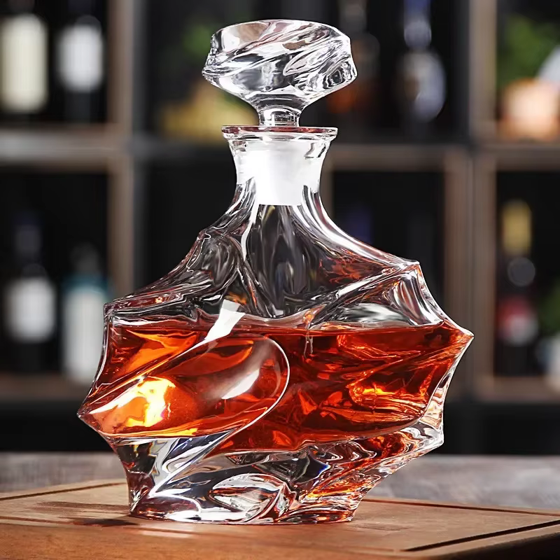 Carafe à whisky Hellodream de luxe, style courbé, en verre cristal sans plomb, pour liqueur, scotch,