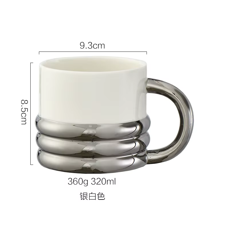 Tasse en céramique argentée de luxe légère, tasse à café de grande valeur, tasse à thé de l'après-mi