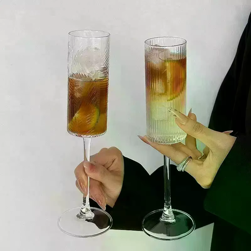 Gobelet en plastique transparent rayé, incassable, verre à vin de luxe, coupe à cocktail et champagn