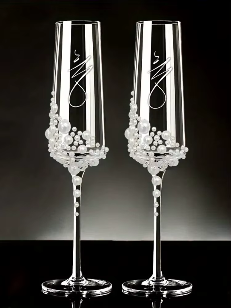 Verres à Champagne élégants en cristal perlé, 2 pièces, avec Design d'écriture cursive, verrerie tra
