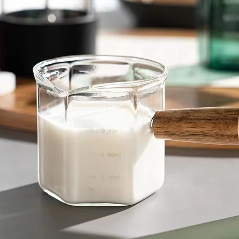 Tasses d'extraction d'espresso de 120ML, tasse à café en verre avec échelle et manche en bois, tasse