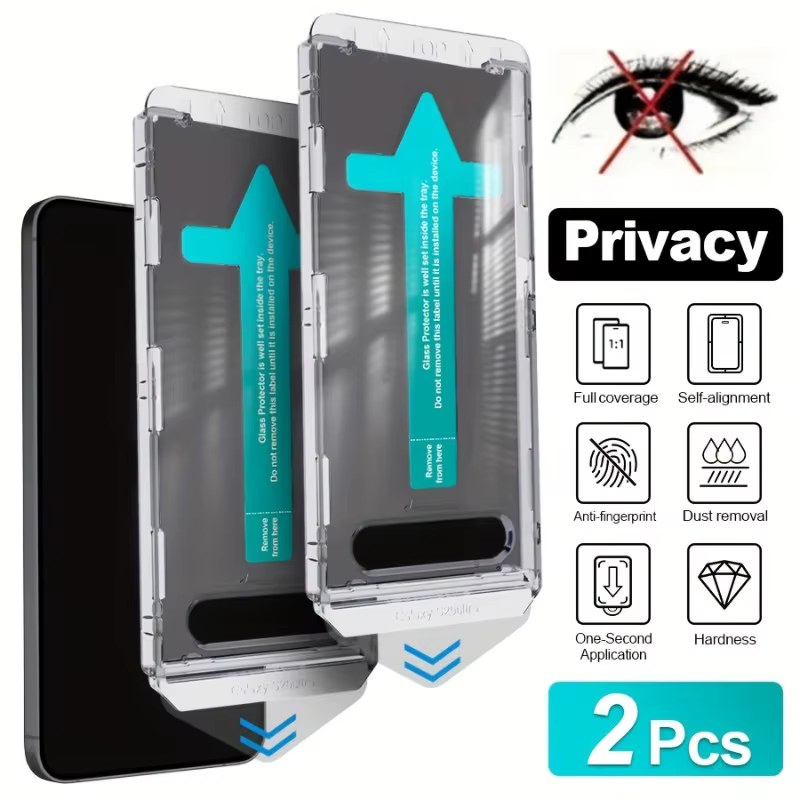 Lot de 2 verres trempé anti-espion, Application facile en un clic pour Samsung Galaxy S24 Ultra S25