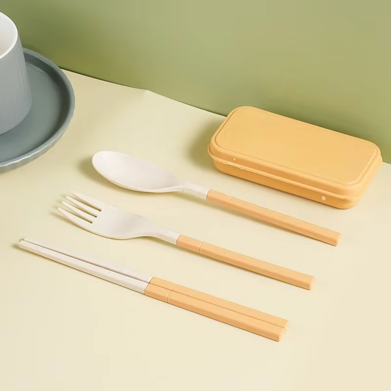 Ensemble de couverts en paille de blé de Style japonais, couteau, fourchette, cuillère, baguettes, c