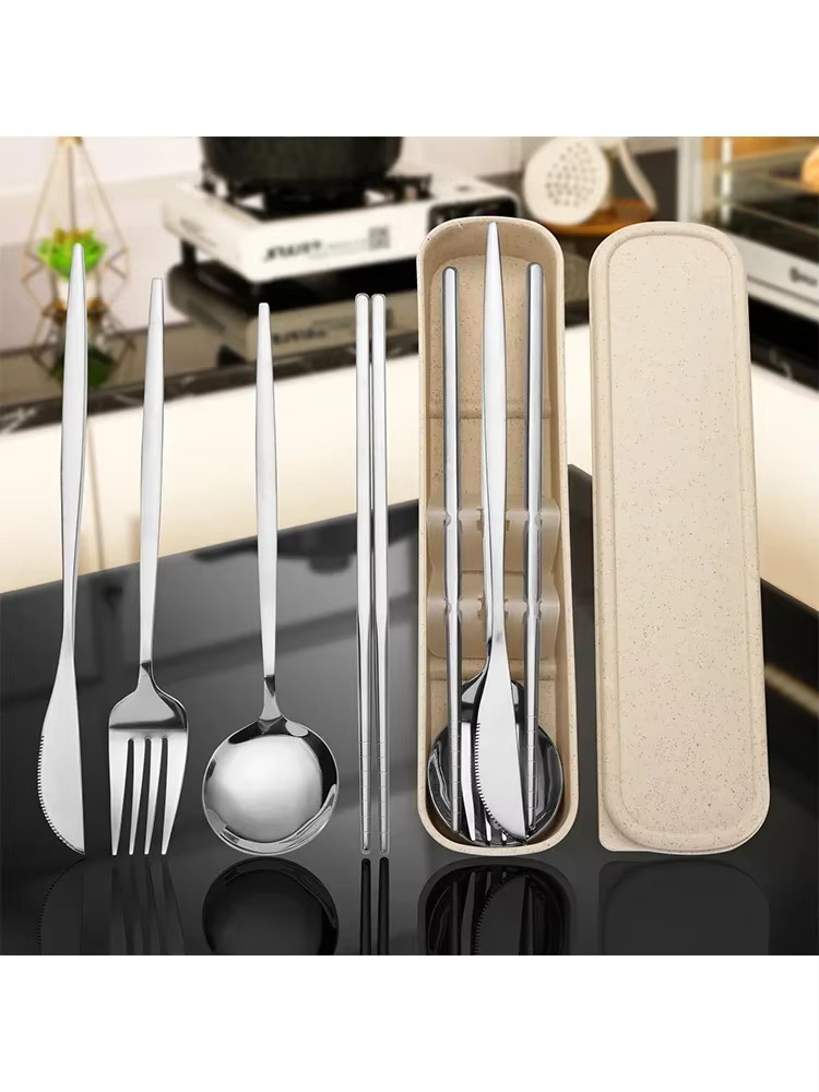 Ensemble de couverts portables en acier inoxydable avec boîte de rangement, ustensiles réutilisables