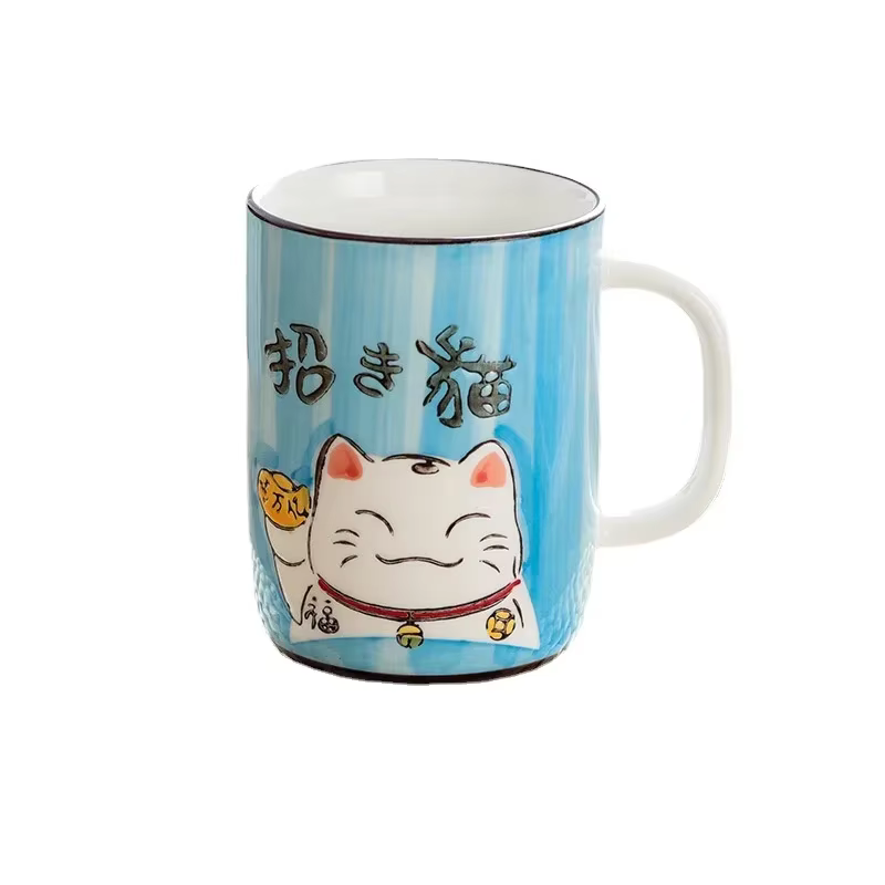 Tasse à eau en céramique de dessin animé japonais, chat porte-bonheur, grande capacité, articles pou