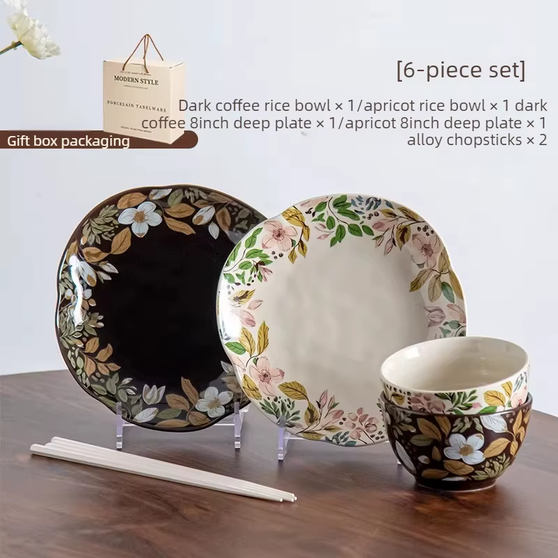Service de table en céramique pour la maison : bols, assiettes, cuillères, baguettes – Luxe léger et