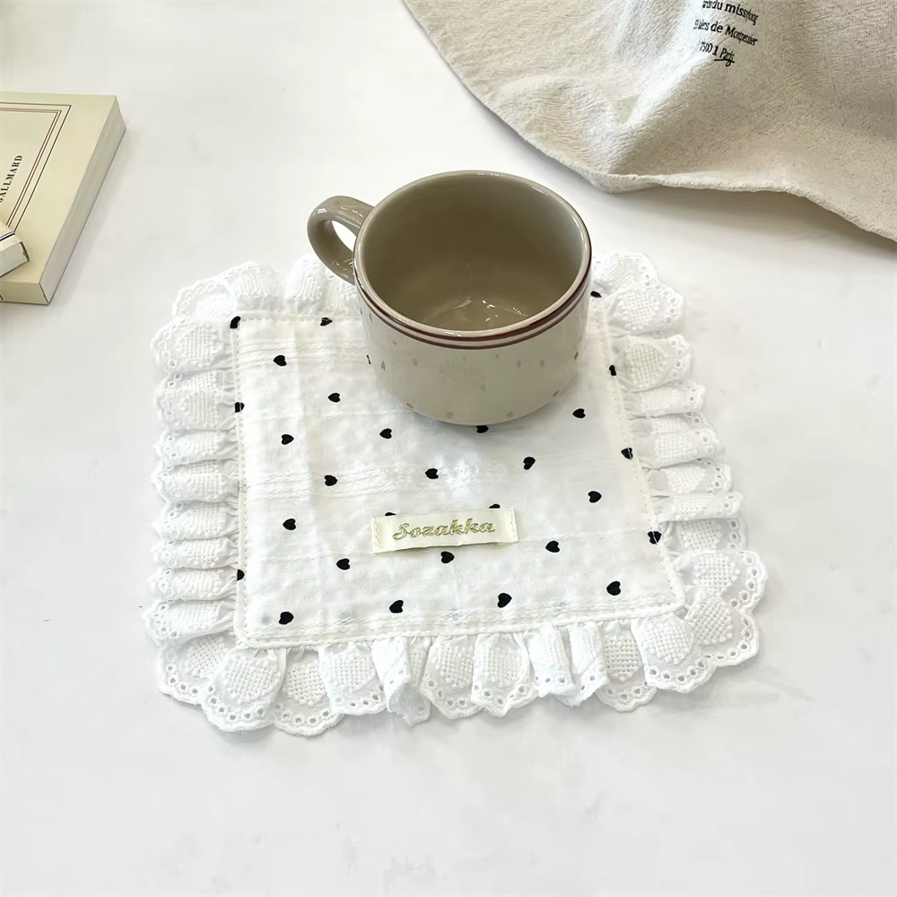 Napperons en dentelle en forme de cœur pour femmes, petits serviettes, sous-verres, Double couche, m