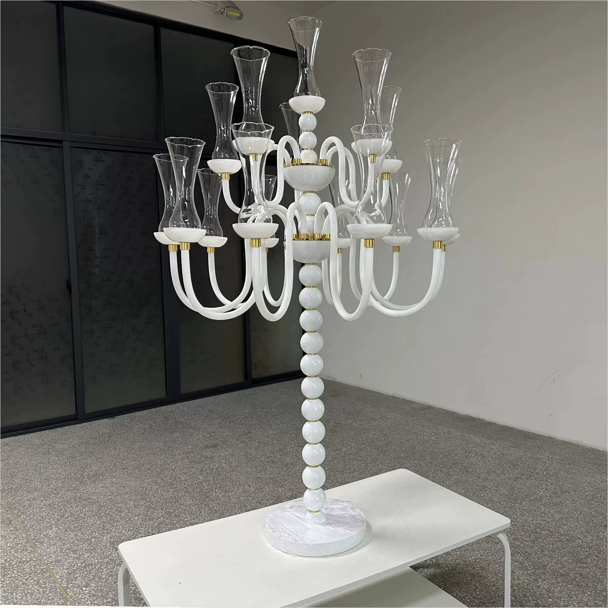 Grand support d'ouragan en verre de cristal blanc, ornement de mariage élégant, chandelier de décora