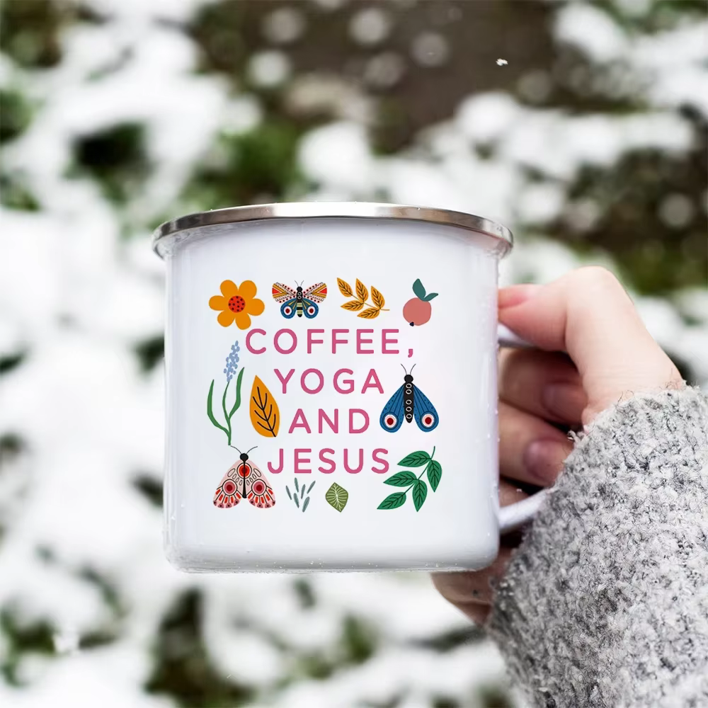 Tasses à café et à thé en émail créatif chrétien pour femmes, maison, bureau, petit déjeuner, desser