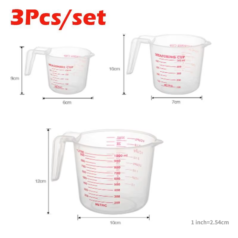 Tasses à mesurer pour liquide de cuisson, 3 pièces, 250/500/1000ml, tasse à échelle en PVC, bécher e