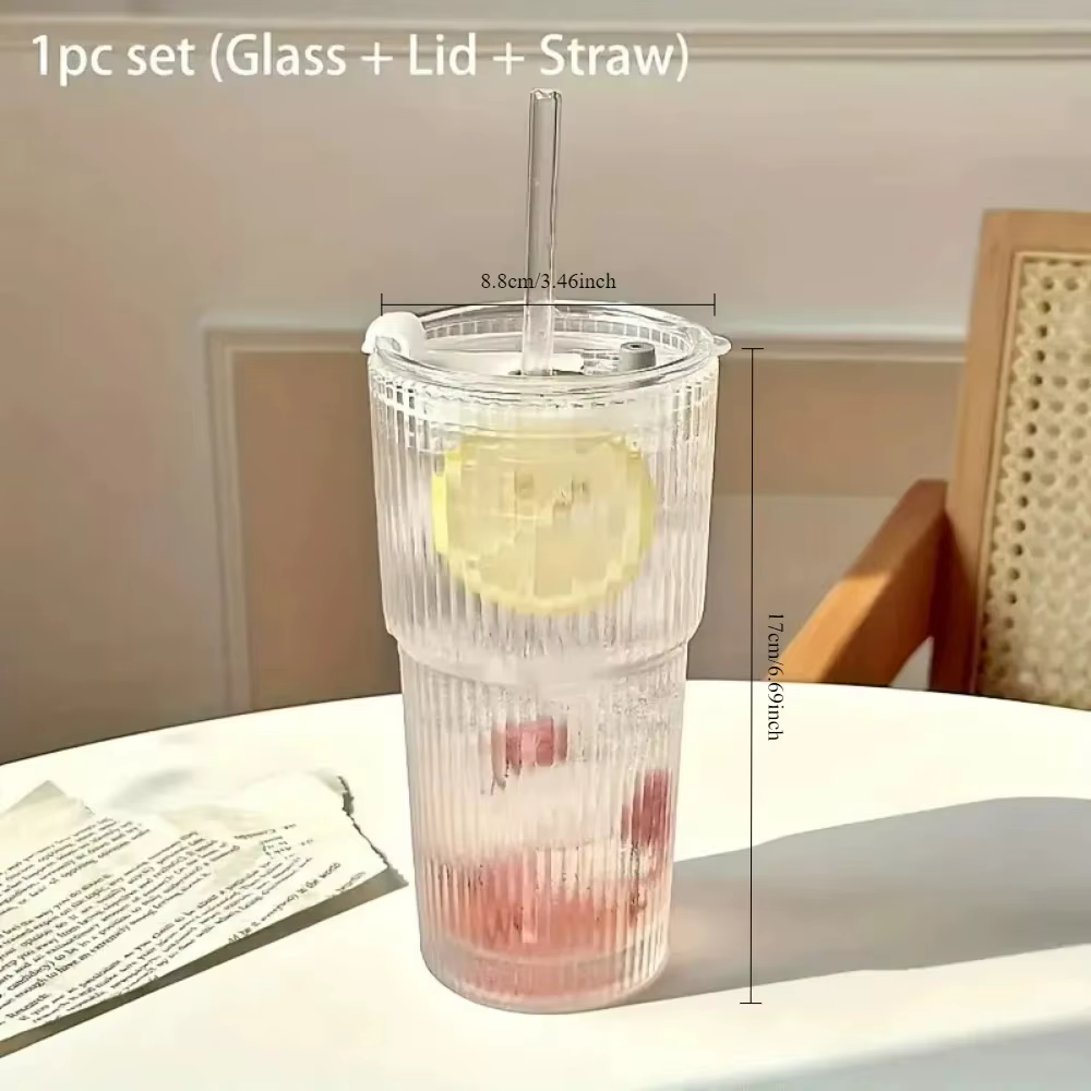 Tasse à café en verre rayé avec couvercle et sans couvercle, verres transparents pour jus, café glac