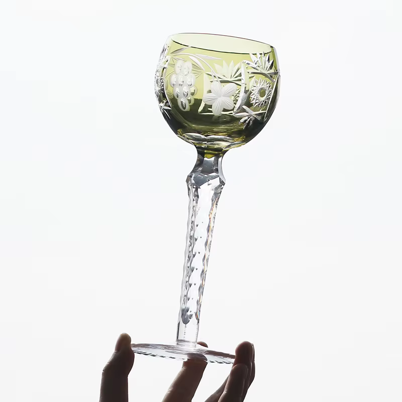 Edo Kiriko-Verres à champagne en cristal bohème, coupe à la main, beau motif, bleu, vert, violet, vi