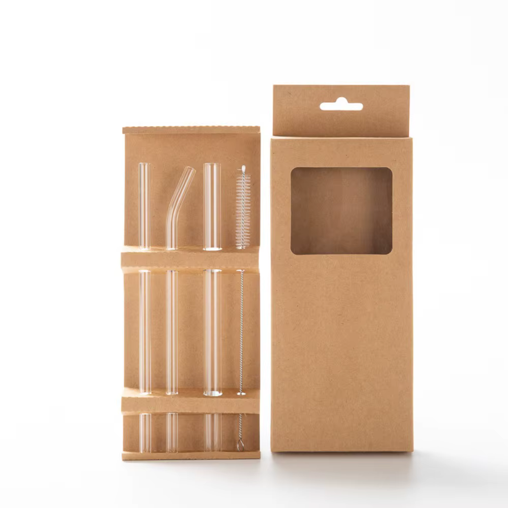 Ensemble de pailles en verre, transparentes, réutilisables, lavables, écologiques, pour thé, café, j