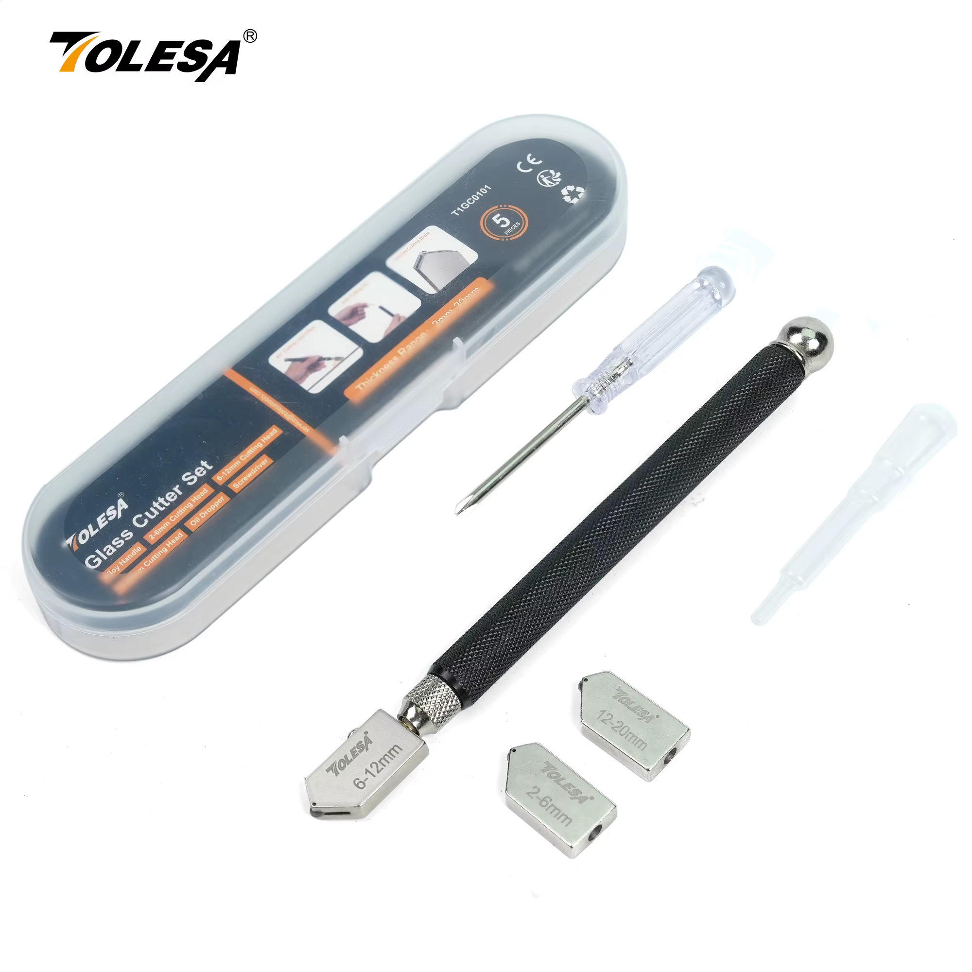 TOLESA Kits de coupe-verre 2 mm-20 mm, outil de coupe du verre avec alimentation et boîte à huile ao