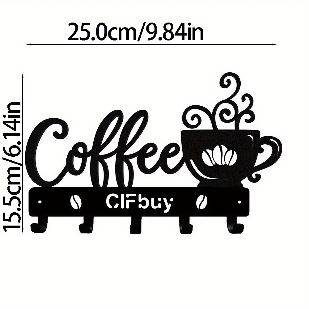 Art mural en métal rustique avec signe de tasse de café et crochets, décor de bar à café, cafés et m