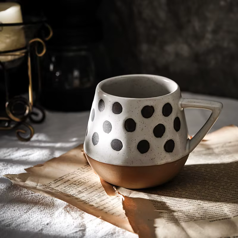 Tasse en céramique créative peinte à la main, tasse à café rétro faite à la main, grande capacité, t