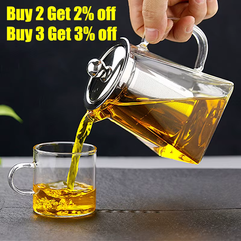 Théière en verre résistant à la chaleur avec infuseur à thé en acier inoxydable, filtre, bouilloire
