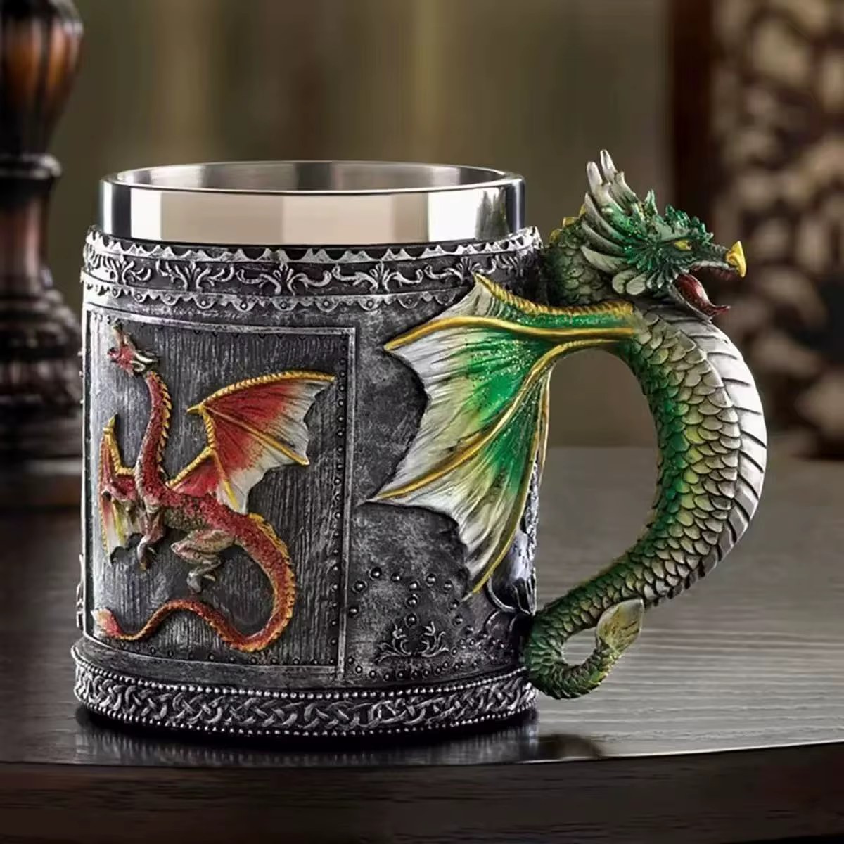 Tasse créative en acier inoxydable Feilong, tasse à boire rétro personnalisée, tasse à bière avec ro