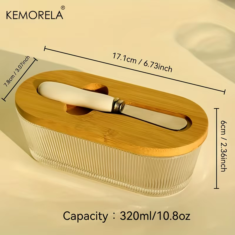 Beurrier en verre avec couvercle scellé, 1 pièce, Design élégant et doré, plateau de rangement Durab