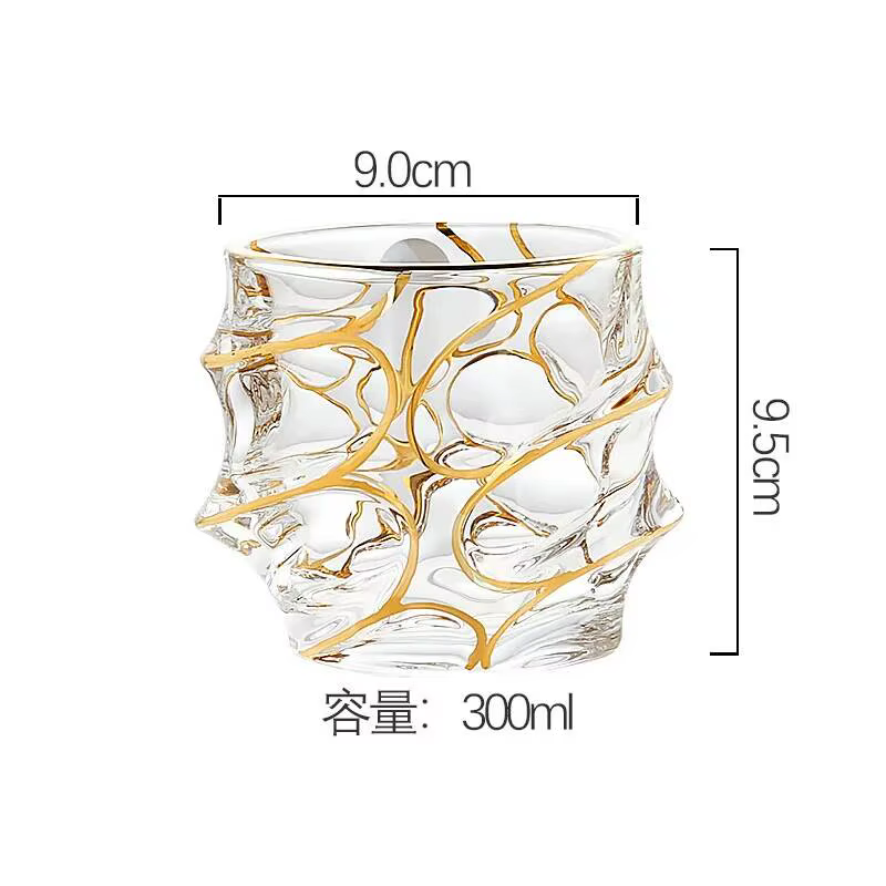 Verre à whisky de luxe avec ligne dorée, verres en cristal luxueux peints, brillant, multi-usages, t