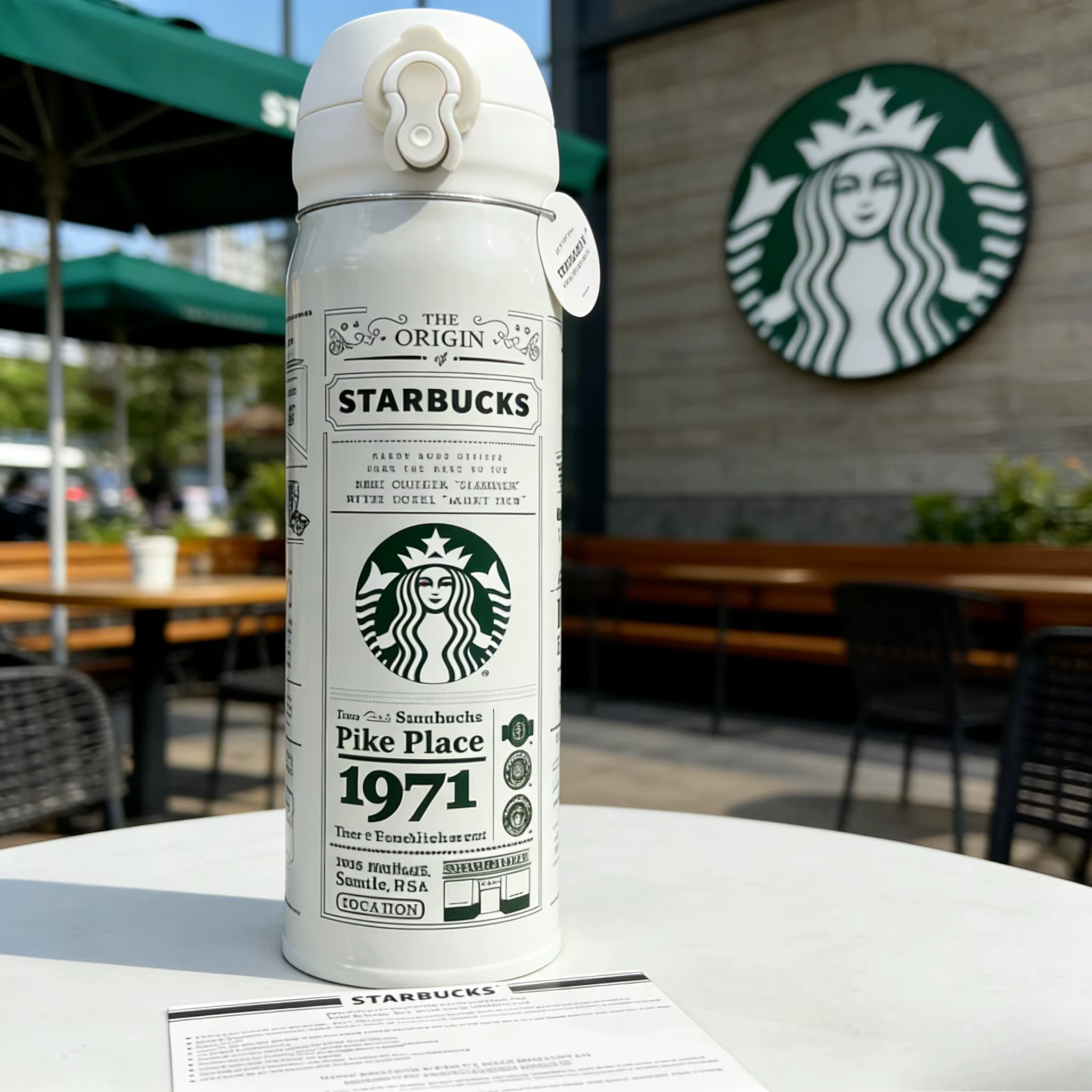 Mug isotherme Starbucks 1971 avec logo, couvercle rabattable, utilisation facile à une main, style c