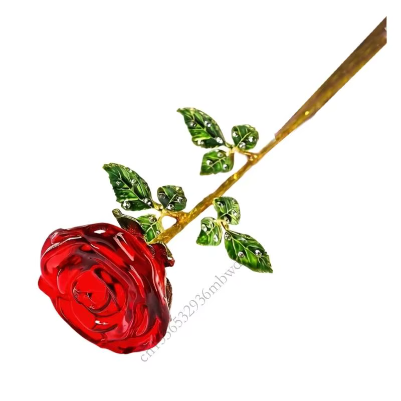 Rose en verre élégante, fleur pour décoration maison, cadeau mariage, différentes couleurs, longue d
