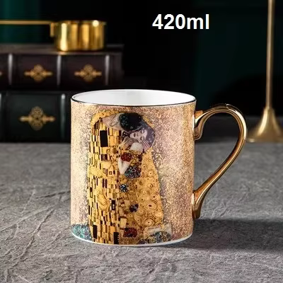 Klimt Kiss Bone China tasses, tasses à café avec cuillère, porcelaine Gustav Klimt, cadeaux d'annive