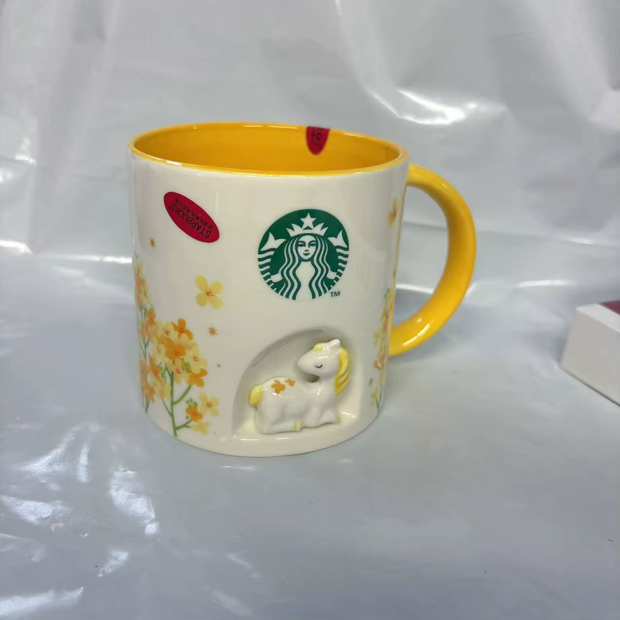    Mug en céramique Starbucks 355 ml avec figurine de poney 3D, imprimé Osmanthus jaune, café 	 Gob