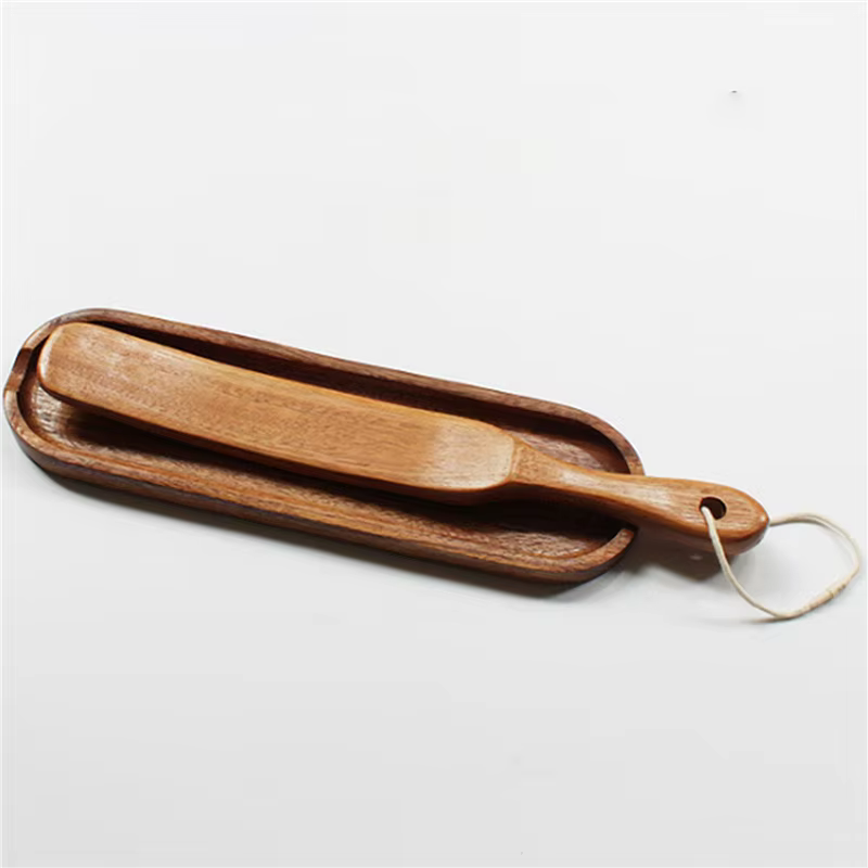 Assiette rectangulaire en bois de teck ABUN-3X, assiette à fruits d'acacia à petites feuilles, assie