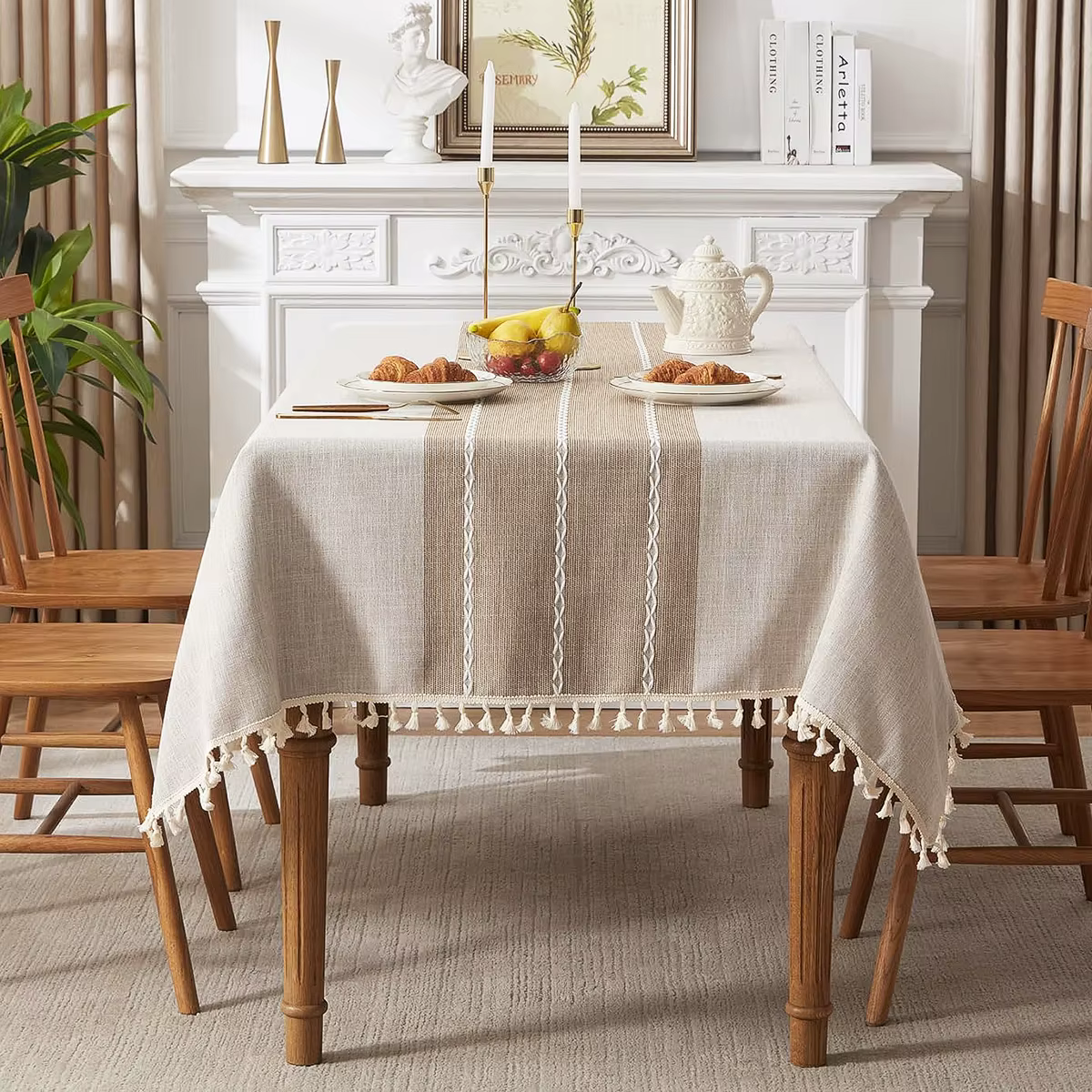 Nappe en lin et coton Battilo, nappe ronde rectangulaire, nappe carrée pour table à manger, table ba