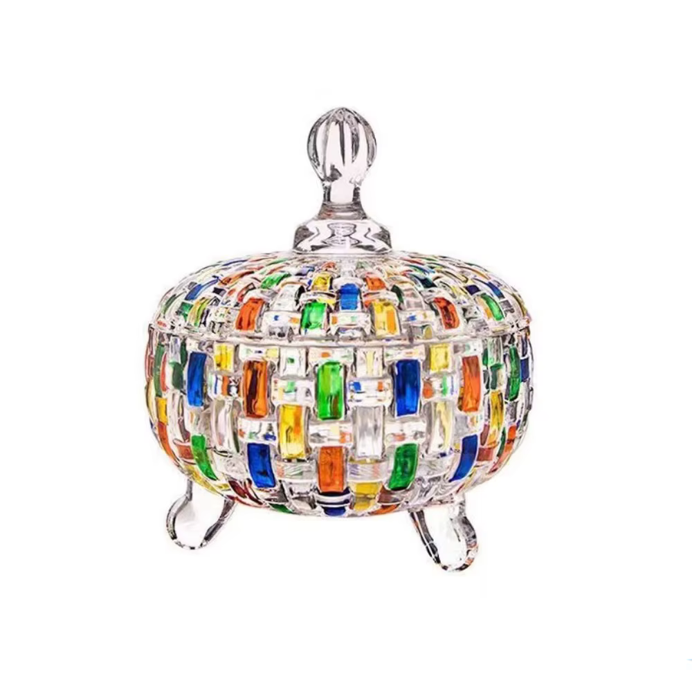 Pot à bonbons en verre de Style européen, décoration de bureau, coloré avec couvercle, pot à collati