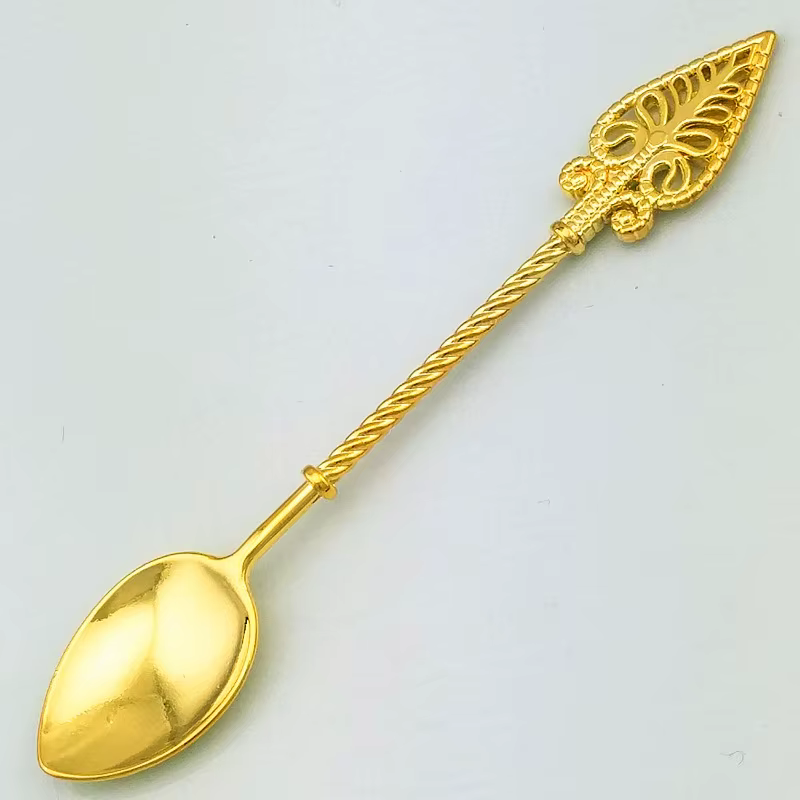 Mini Cuillère à Café et Thé en Clip, Motif Vintage, Or et Argent, Accessoires Rétro de Haute Qualité
