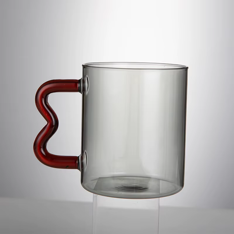 Tasse en Verre Coloré à Oreilles, Design Original, Mug Fait à la Main, Poignée Simple Ondulée, Café,