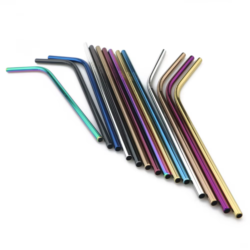 Pailles à boire en métal réutilisables en acier inoxydable 304, paille à boire droite courbée robust