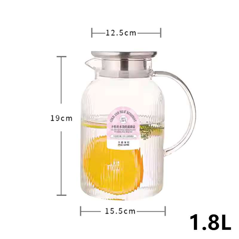 HeY LiLac 1.8L pichet en verre avec couvercle rayures verticales pichet d'eau en verre Carafe d'eau
