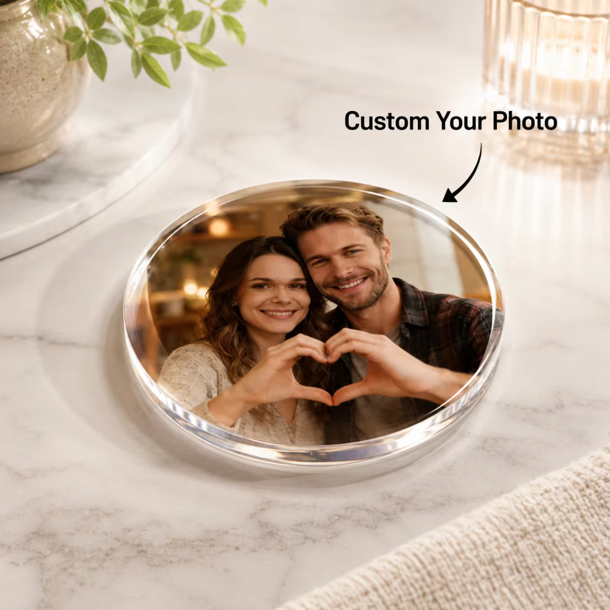1 sous-verre personnalisé en acrylique – imprimé UV avec votre image ; Convient pour les mariages, l