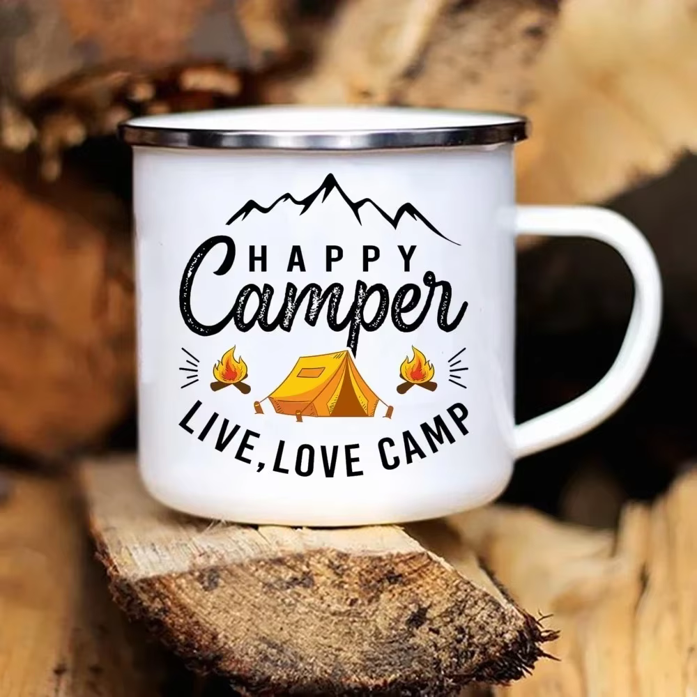Tasse à Café Créative en Émail pour Voyage en Plein Air, Tasse en Métal, Thé, Lait, Bière, Cadeau Un