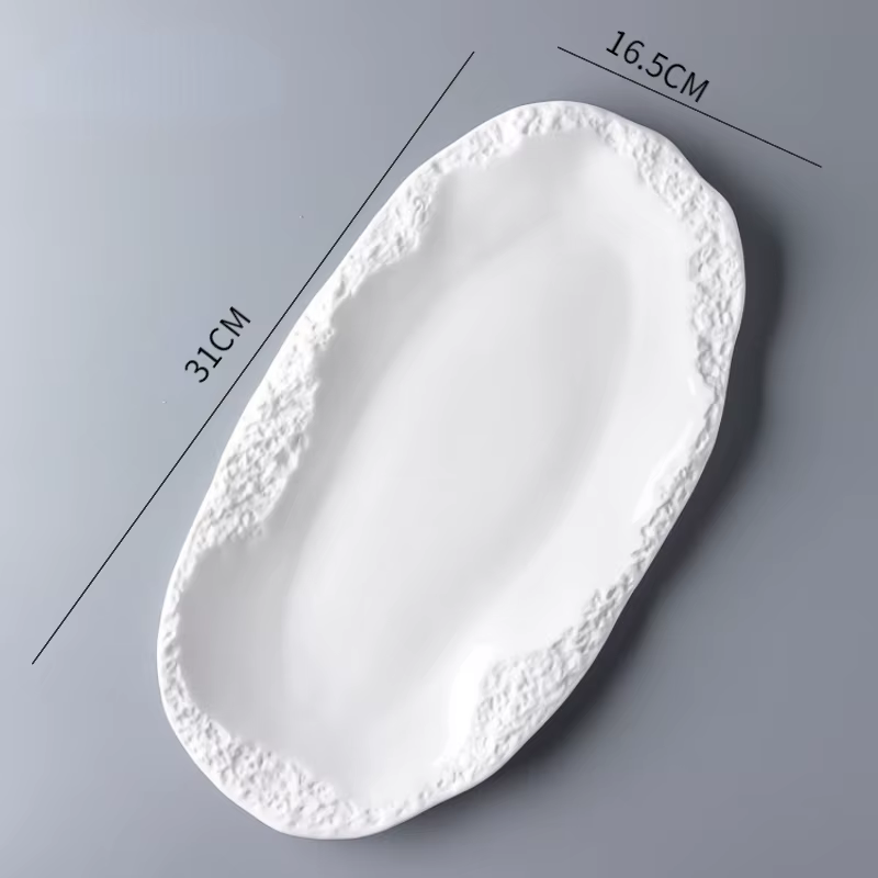 Assiette de nourriture occidentale en céramique avec motif de pierre, assiette de poisson, ustensile