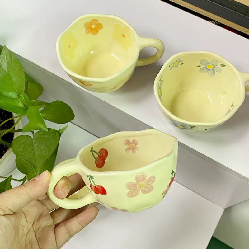 Tasses en céramique tasses à café pincées à la main fleur irrégulière tasse de thé au lait ins style