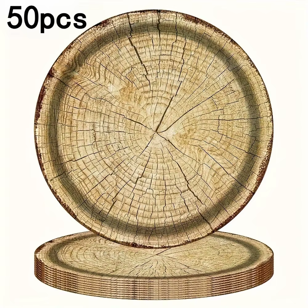 Assiette à manger jetable en grain de bois, assiette en papier épais imprimée, adaptée aux réunions 