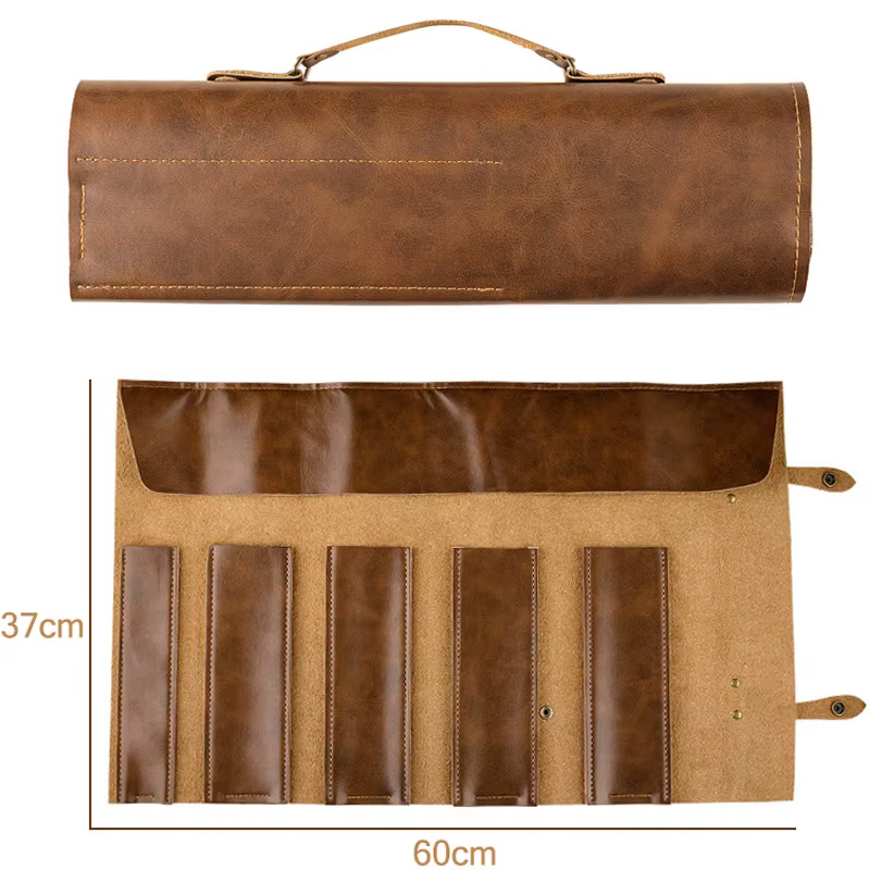 Sac à couteaux de chef en cuir, sac à roulettes 5 fentes, mallette de transport durable pour l'école