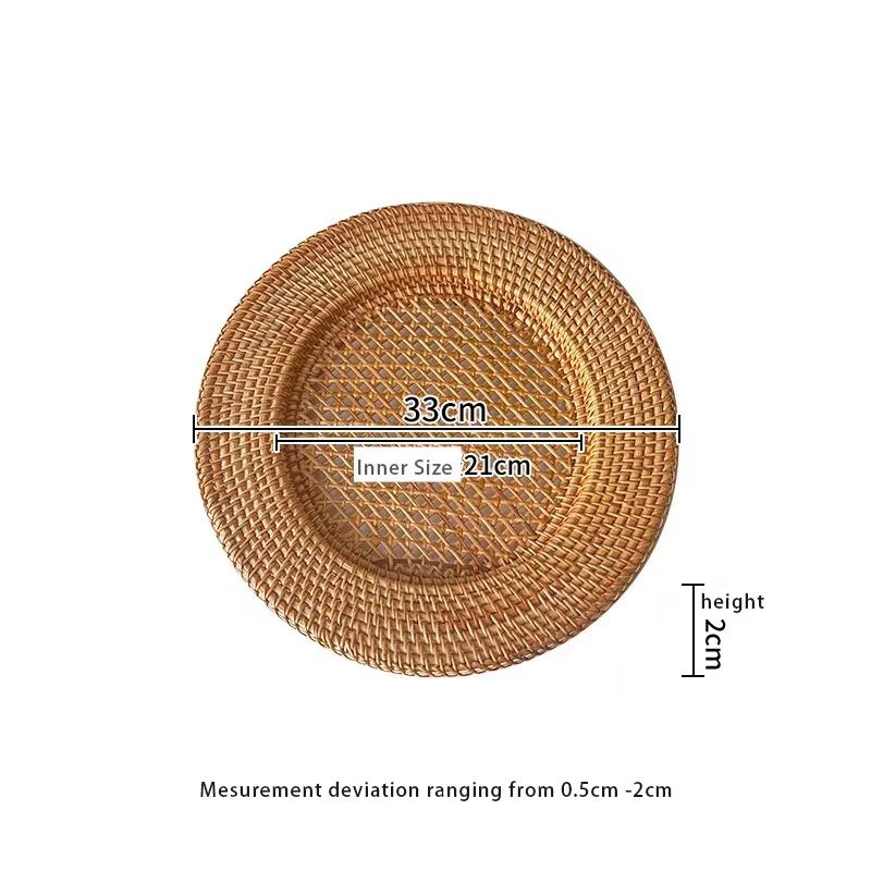 Assiette en rotin naturel faite à la main de 13 pouces, dessous de plat rond décoratif, plateau de s
